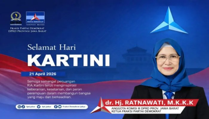 Anggota Komisi III DPRD Provinsi Jabar Hj. Ratnawati, menyampaikan ucapan selamat memperingati Hari Kartini yang jatuh pada 21 April 2026.