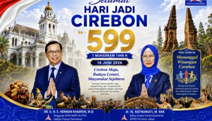 Hj. Ratnawati bersama H. Herman Khaeron menyampaikan ucapan selamat serta doa terbaik bagi kemajuan dan kesejahteraan masyarakat Cirebon.
