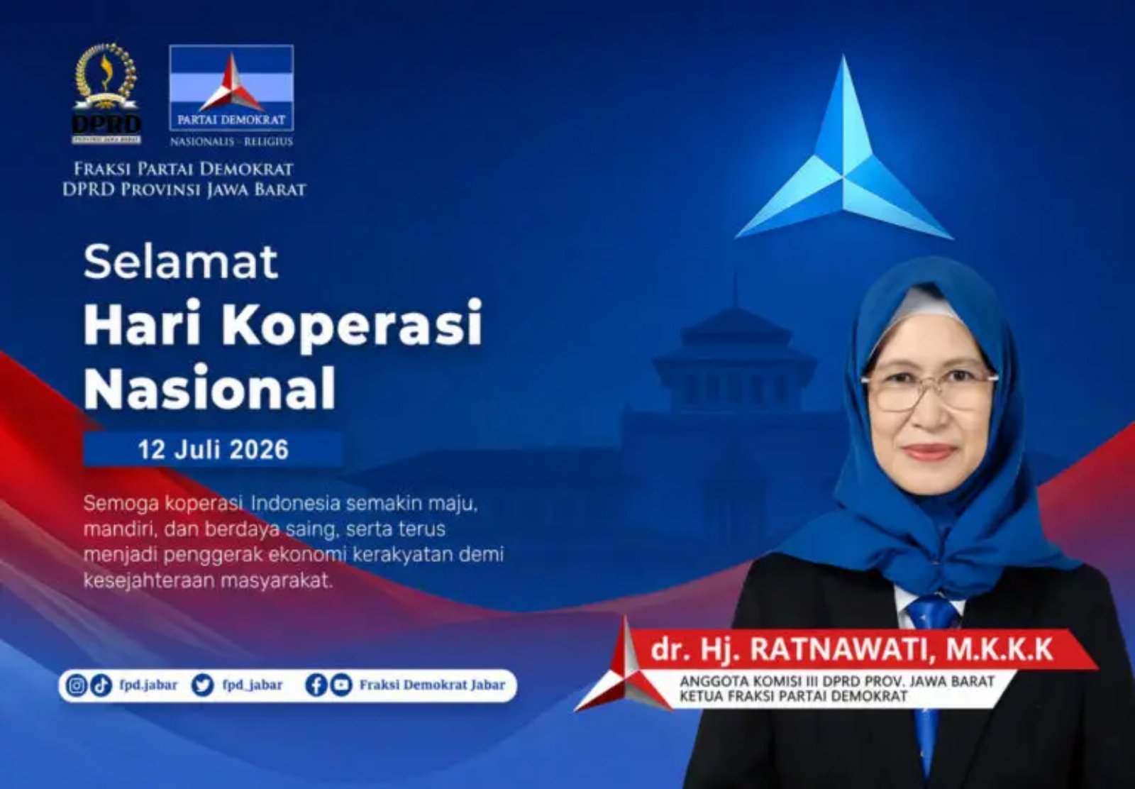 Hj. Ratnawati, mengucapkan selamat memperingati Hari Koperasi Nasional 2026 yang diperingati setiap 12 Juli.